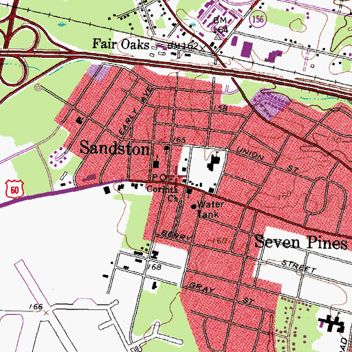 Topographic Map of Sandston Post Office, VA