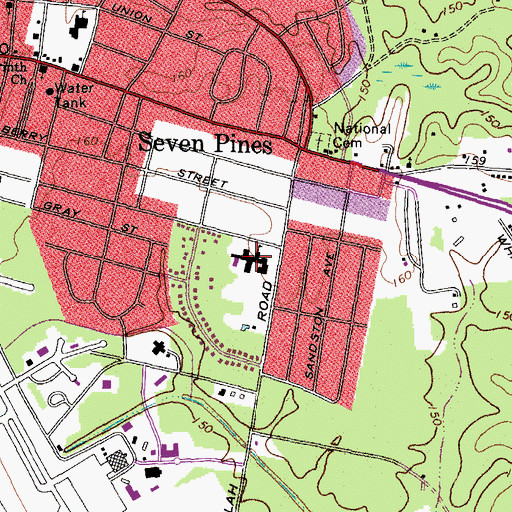 Topographic Map of Seven Pines Elementary School, VA
