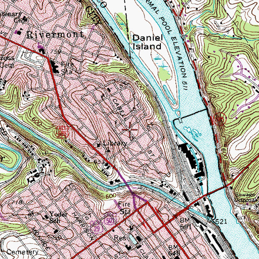 Topographic Map of Daniels Hill Recreation Center, VA