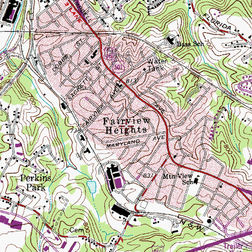 Topographic Map of Fairview Square Shopping Center, VA