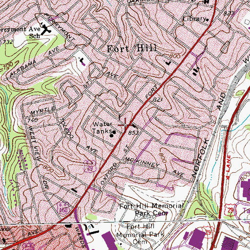 Topographic Map of Lynchburg Fire Department Station 3 Fort Hill, VA