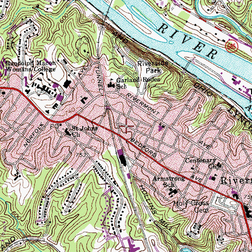 Topographic Map of Lynchburg Fire Department Station 4 Birch Street, VA
