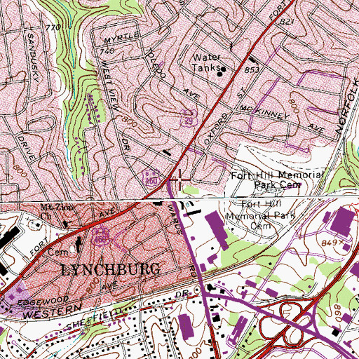 Topographic Map of Hill Plaza Shopping Center, VA