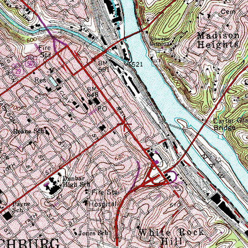 Topographic Map of Lynchburg Community Market, VA