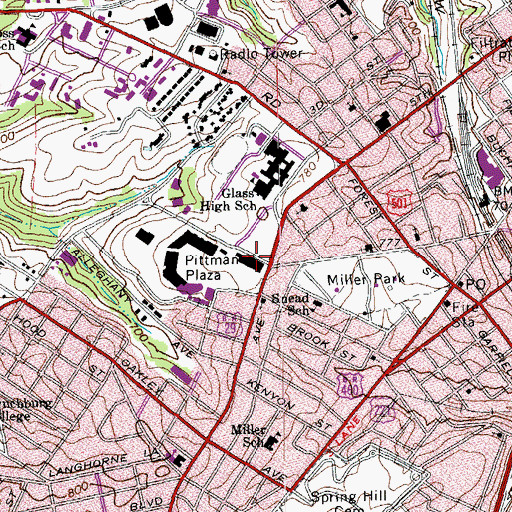 Topographic Map of Lynchburg Public Library, VA