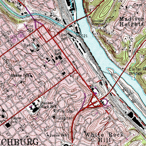 Topographic Map of Lynchburg Visitors Information Center, VA