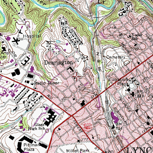 Topographic Map of Dearington Baptist Church, VA