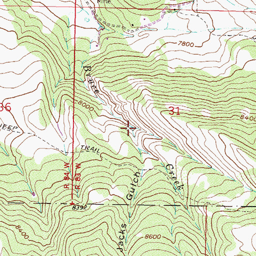 Topographic Map of Jacks Gulch, CO