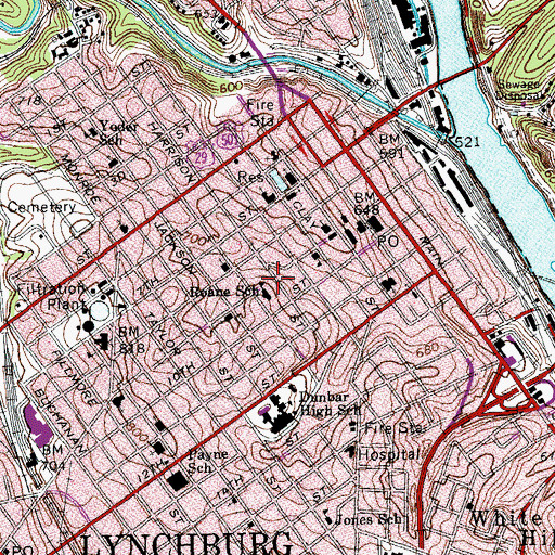 Topographic Map of Federal Hill Historic District, VA