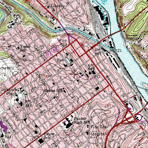 Topographic Map of Lynchburg Fire Department Station 1 Clay Street, VA