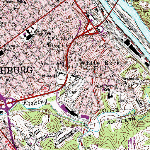 Topographic Map of Lynchburg Fire Department Station 2 Grace Street, VA