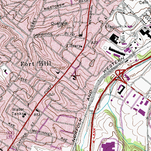 Topographic Map of Fort Hill Graded School, VA