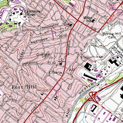 Topographic Map of Fort Hill United Methodist Church, VA