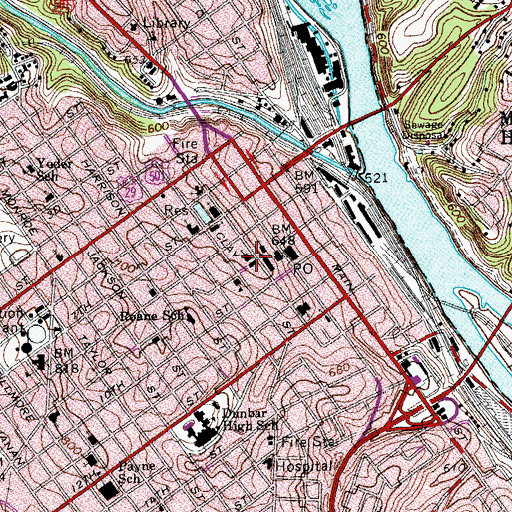 Topographic Map of Lynchburg City Courthouse, VA