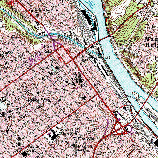 Topographic Map of Lynchburg City Hall, VA