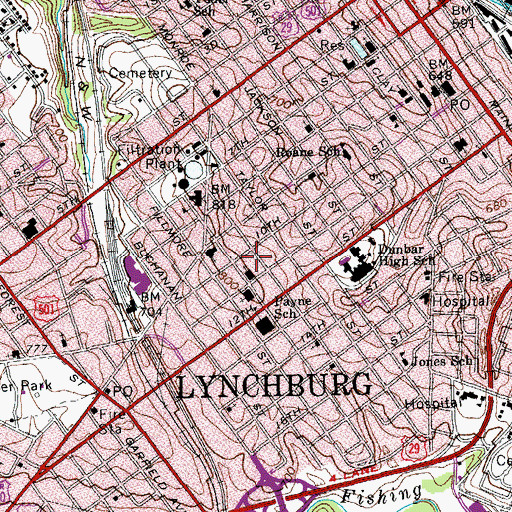 Topographic Map of Lynchburg College (historical), VA