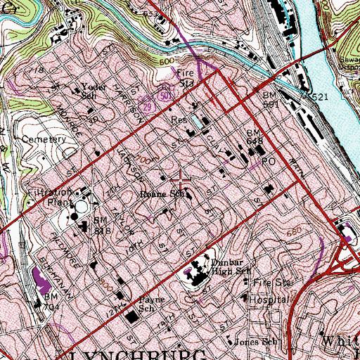 Topographic Map of Lynchburg High School (historical), VA