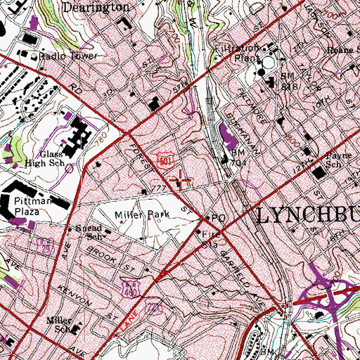 Topographic Map of Lynchburg Seventh Day Adventist Church, VA