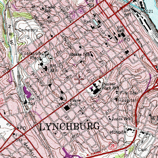 Topographic Map of Monroe School (historical), VA