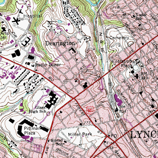 Topographic Map of Munford Street Baptist Church, VA