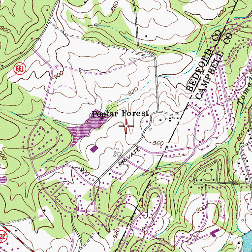 Topographic Map of Poplar Forest Golf Course, VA