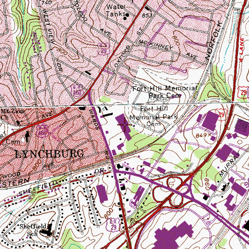 Topographic Map of Chestnut Hills Shopping Center, VA