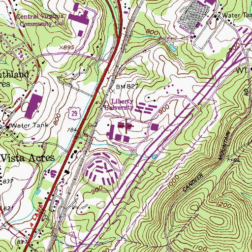Topographic Map of Liberty University, VA