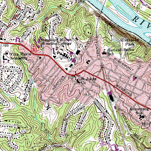 Topographic Map of Rivermont Post Office, VA