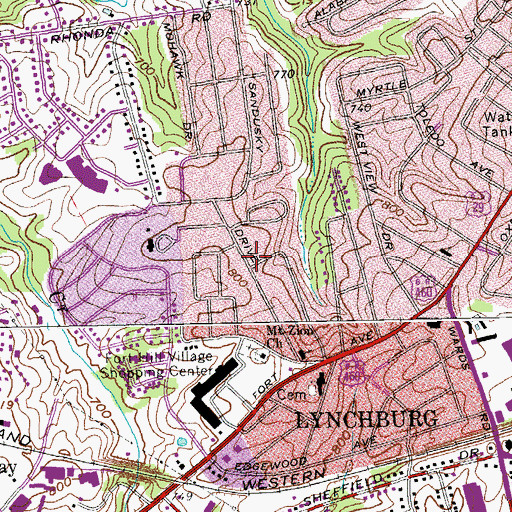 Topographic Map of Sandusky Baptist Church, VA