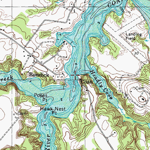 Topographic Map of Coan-Bundicks Ferry (historical), VA