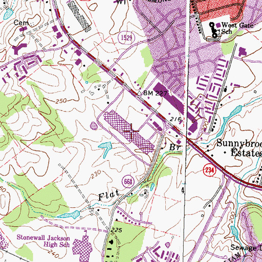 Topographic Map of Manassas Mall Shopping Center, VA