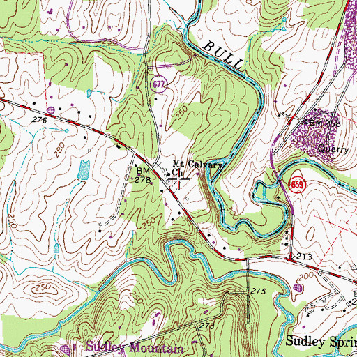 Topographic Map of Mount Calvary Cemetery, VA