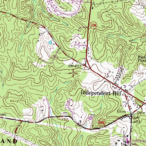 Topographic Map of Independent Hill Mini Library, VA