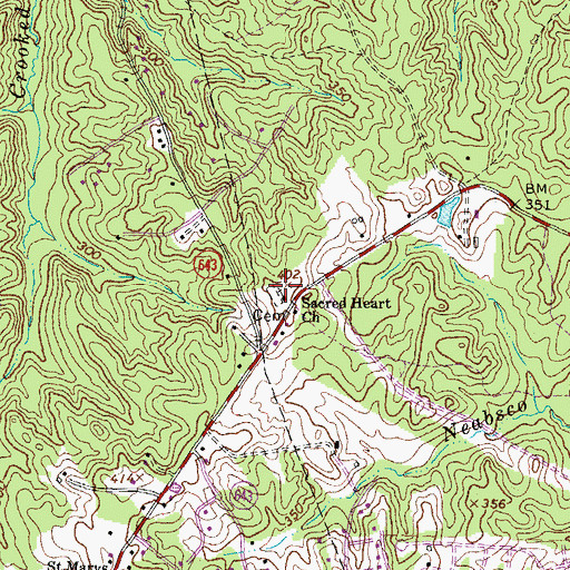 Topographic Map of Sacred Heart Cemetery, VA