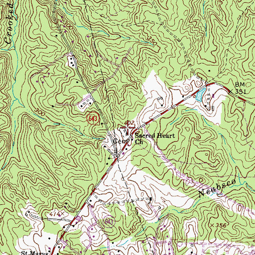 Topographic Map of Sacred Heart Cemetery, VA