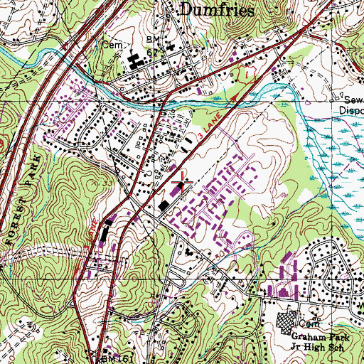 Topographic Map of Dumfries Plaza Shopping Center, VA