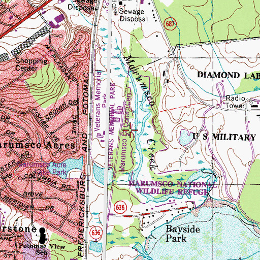 Topographic Map of Marumsco Creek Community Center, VA