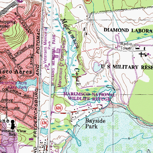 Topographic Map of Marumsco National Wildlife Refuge, VA