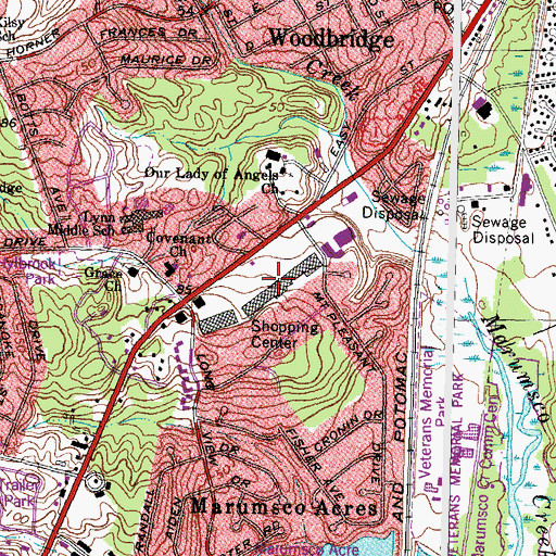 Topographic Map of Marumsco Plaza Shopping Center, VA