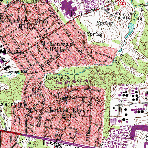 Topographic Map of Daniels Run Park, VA