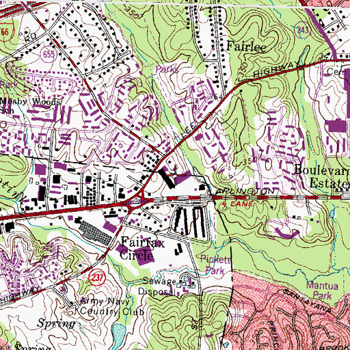 Topographic Map of Fairfax Circle Plaza Shopping Center, VA