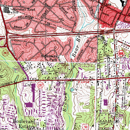 Topographic Map of Hideaway Park, VA