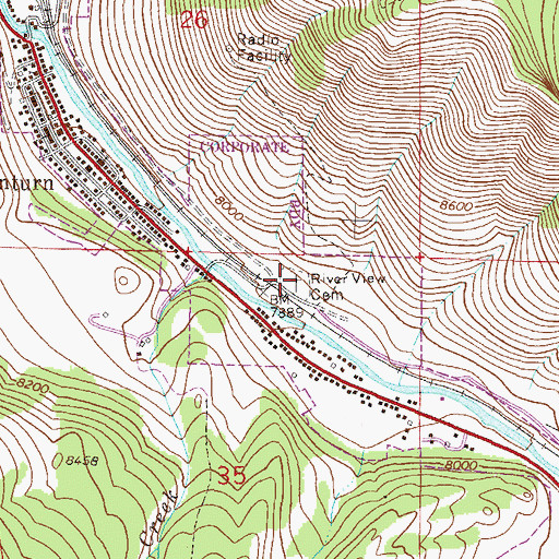 Topographic Map of River View Cemetery, CO