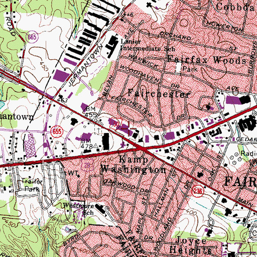 Topographic Map of Kamp Washington Shopping Center, VA