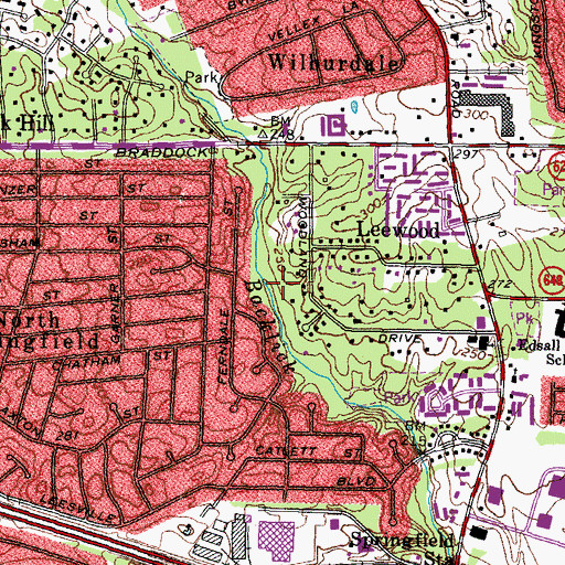 Topographic Map of Backlick Stream Valley Park, VA