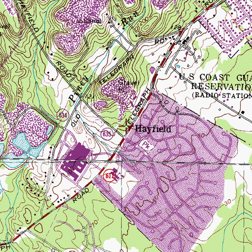 Topographic Map of Hayfield Plaza Shopping Center, VA