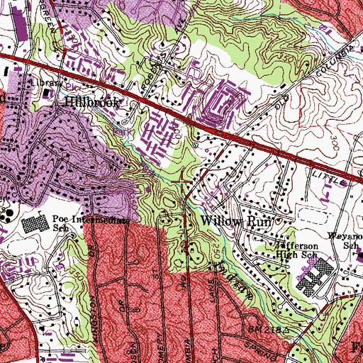 Topographic Map of Indian Run Stream Valley Park, VA