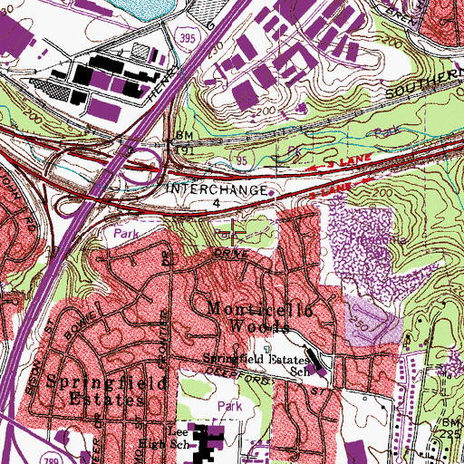 Topographic Map of Monticello Woods Park, VA