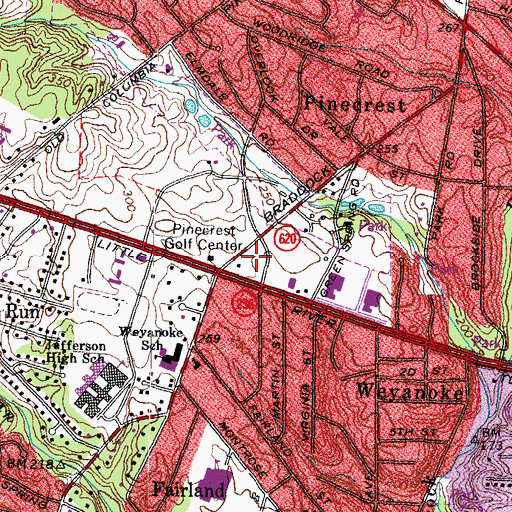 Topographic Map of Pinecrest Plaza Shopping Center, VA