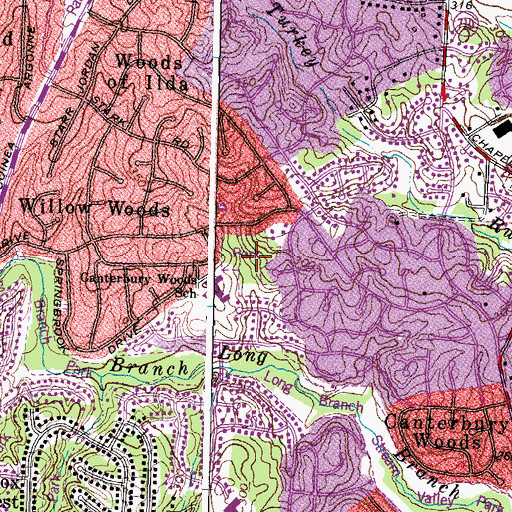 Topographic Map of Willow Woods Park, VA
